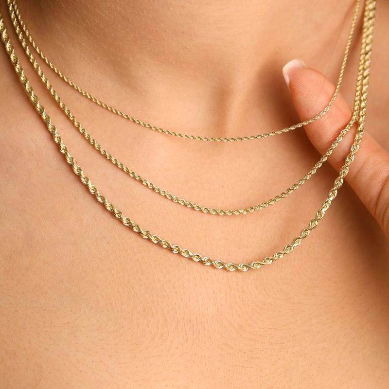 10K Solid Gold Rope Chain Necklace, 1.4mm - 6mm 2mm / 30
