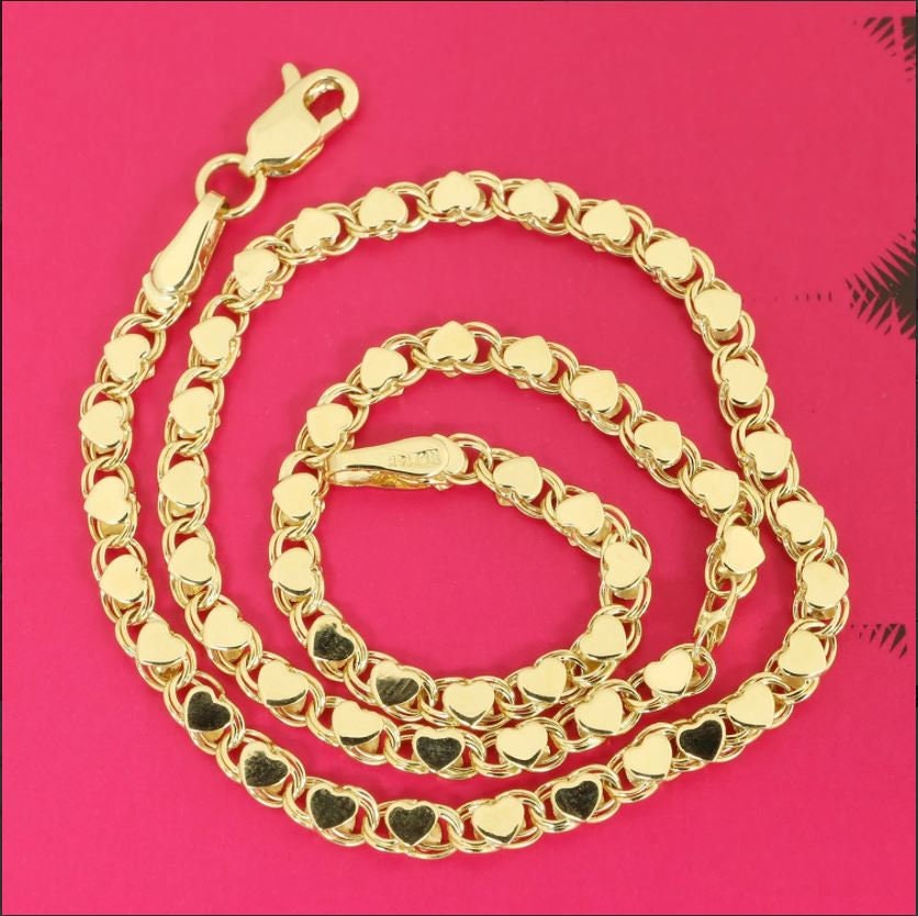 14k Gold Heart Link Chain Necklace
